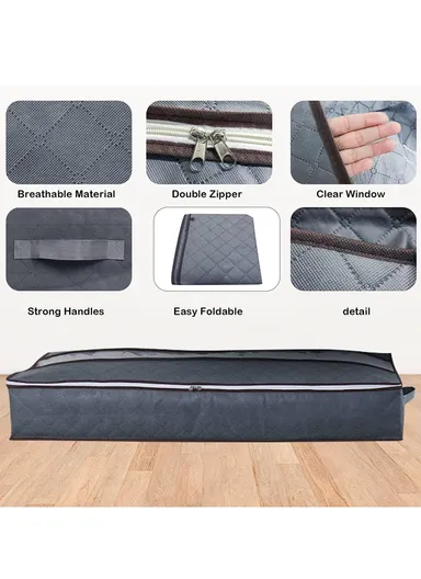 Foldable Under Bed Storage Bags With Handles, Zipper &amp; Transparent Window – Black