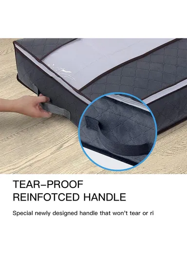 Foldable Under Bed Storage Bags With Handles, Zipper &amp; Transparent Window – Black