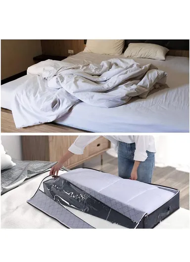 Foldable Under Bed Storage Bags With Handles, Zipper &amp; Transparent Window – Black