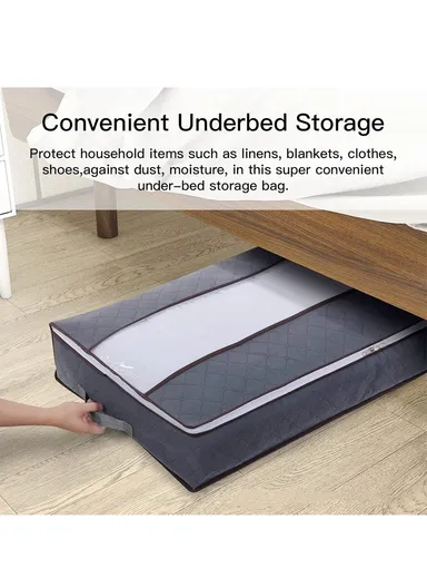 Foldable Under Bed Storage Bags With Handles, Zipper &amp; Transparent Window – Black