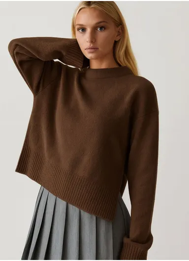 Women's One Size Knit Sweater With Crew Neck &amp; Long Sleeve 4773 - Brown