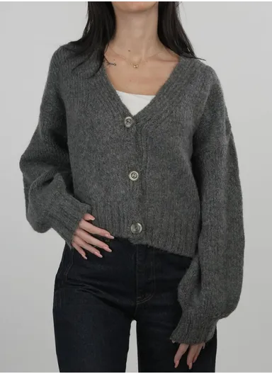 Women’s One-Size Soft Knit V-Neck Button Cardigan 4977 – Dark Grey