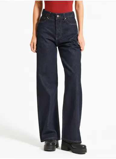 Women's Dark Denim Color High Waist Straight Fit Cotton Pants 4311 7W5