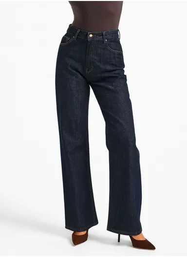 Women's High Waist Straight Leg Jeans Dark Wash, Loose Fit, Casual Cotton Denim Pants 4405 7W5