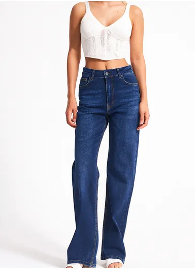 Classic High-Waisted Straight Jeans for Women Loose Fit, Non-Stretch Cotton Denim, Long Leg Cut 4405 7WS