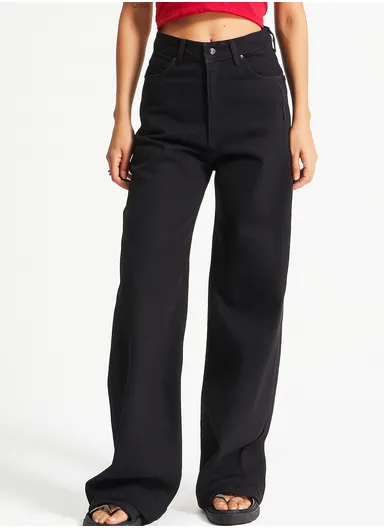 Women’s Loose Fit High-Waist Wide Leg Solid Black Denim Pants 2499 1W5