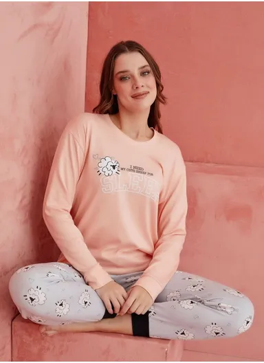 Women’s Long Sleeve Loungewear Pajama Set Cute Cartoon Print Sleepwear 1190-13