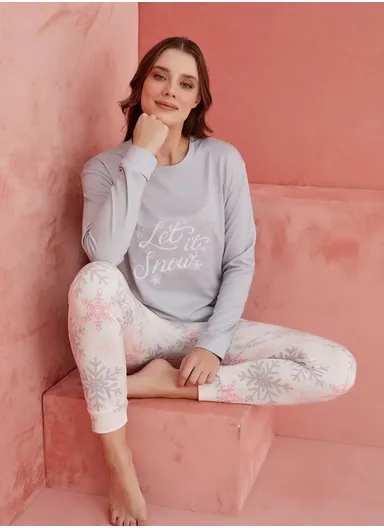 Turquoise Have a Soft Dream Patterned Luxury Thermal Women's Pajama Set 1190-18