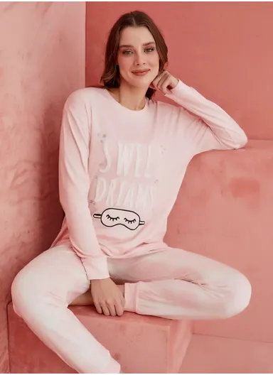 Pink Sweet Dreams Patterned Luxury Thermal Women's Pajama Set 1190-2