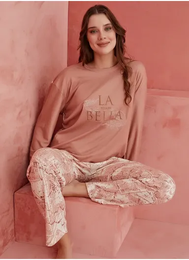 La vida es Bella Patterned Luxury Thermal Women's Pajama Set 1190-20