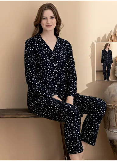 Women's Plaid Pajama Long Sleeve Sleepwear Soft Button Down Loungewear Set 7102-21