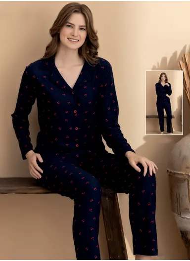 Women's Homewear Set Long Sleeve Shirt &amp; Pants, Cotton-Polyester Knit 7102-43