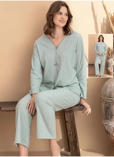 Soft Ribbed 2-Piece Lounge Pajama Set 7131-1 - Sage Green