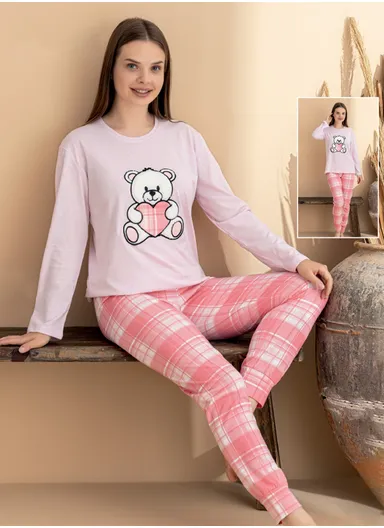 Cozy Women’s Long Sleeve Cotton Pajama Set with Lounge Pants 8091-12