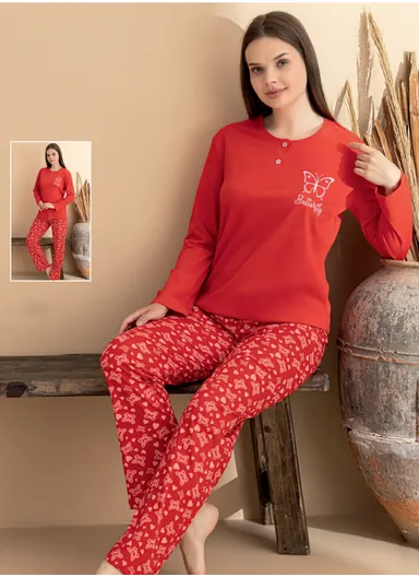 Cozy Women’s Long Sleeve Cotton Pajama Set with Lounge Pants 8091-3
