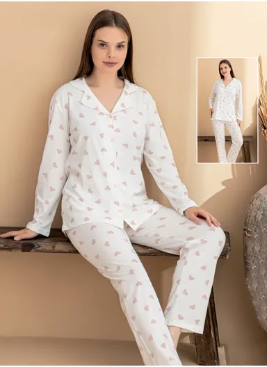 Women’s Button-Up Pajama Set 8092-17 - White