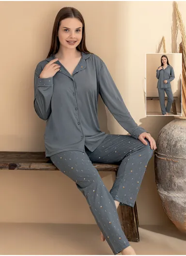 Women’s Button-Up Pajama Set 8092-5 - Grey 