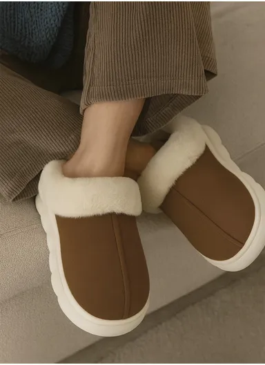 Anti-Slip PVC Plush Faux Fur Winter Slipper with Soft Fleece Lining, Soft &amp; Skin-Friendly Sole Warm Winter Slippers For Men- Brown