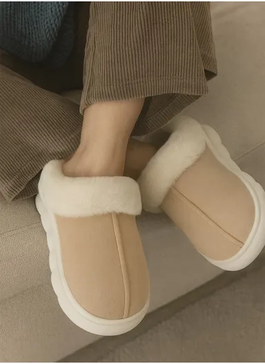 Anti-Slip PVC Plush Faux Fur Winter Slipper with Soft Fleece Lining, Soft &amp; Skin-Friendly Sole Warm Winter Slippers For Men- Beige