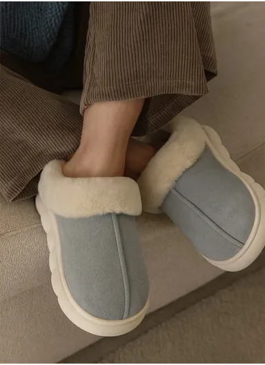 Anti-Slip PVC Plush Faux Fur Winter Slipper with Soft Fleece Lining, Soft &amp; Skin-Friendly Sole Warm Winter Slippers For Men- Grey
