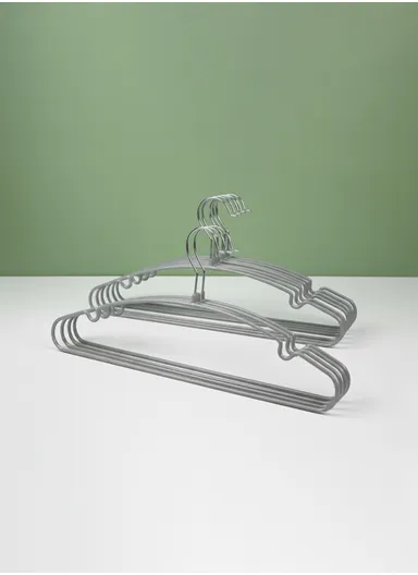10 Pieces PVC Coated Metal Clothes Hangers Set 45 x 0.4 x 20.3 cm - Grey
