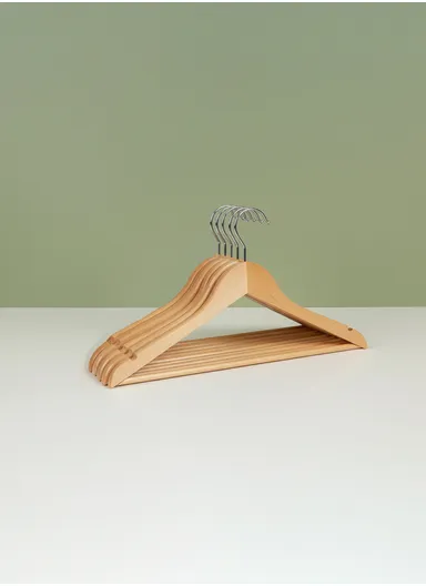 5 Pieces Wooden Clothes Hangers Set 44.5 x 1.2 x 23 cm with Swivel Hook and Non- Slip Shoulder Notch - Natural