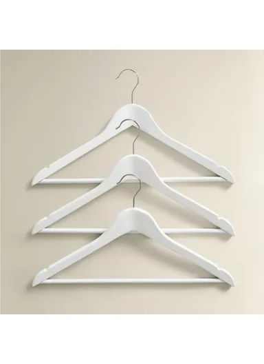 5 Pieces Wooden Clothes Hangers Set 44.5 x 1.2 x 23 cm with Swivel Hook and Non- Slip Shoulder Notch - White