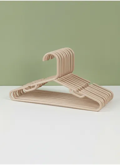 10 Pieces Kids Plastic Clothes Hangers Set 30 x 0.6 x 16.5 cm - Beige