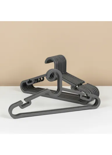 10 Pieces Plastic Clothes Hangers Set 38.5 x 0.4 x 17.5 cm - Grey