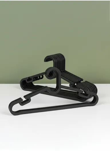 10 Pieces Plastic Clothes Hangers Set 38.5 x 0.4 x 17.5 cm - Black