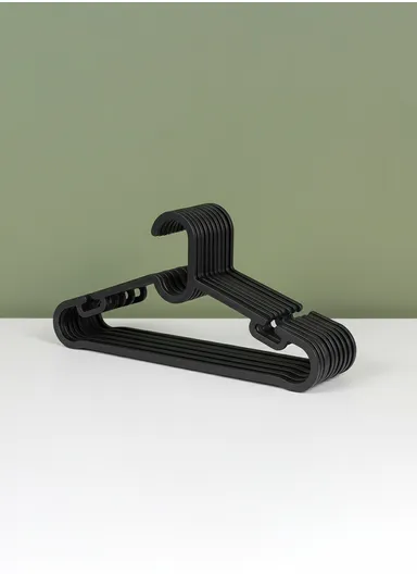 10 Pieces Plastic Clothes Hangers Set 38.5 x 0.4 x 17.5 cm - Black