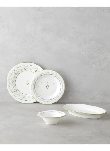 Lavender Porcelain Breakfast Set 12 Pieces for 6 People Green-Blue