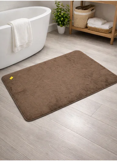 90x150cm Plush Polyester Carpet With Embossed Geometric Texture &amp; Anti-Slip Backing - Brown