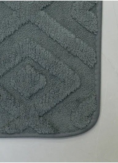 90x150cm Plush Polyester Carpet With Embossed Geometric Texture &amp; Anti-Slip Backing - Dark Grey