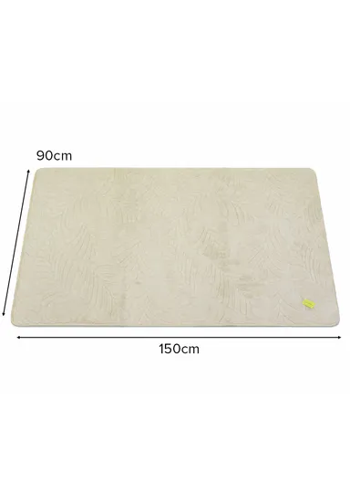 90x150cm Plush Polyester Carpet With Embossed Leaves Pattern &amp; Anti-Slip Backing - Beige