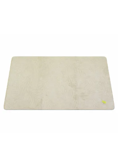 90x150cm Plush Polyester Carpet With Embossed Leaves Pattern &amp; Anti-Slip Backing - Beige