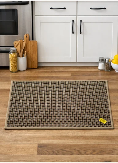 80x50cm Classic Faux Linen Woven Kitchen Mat with Non-Slip TPR Backing – Dark Brown