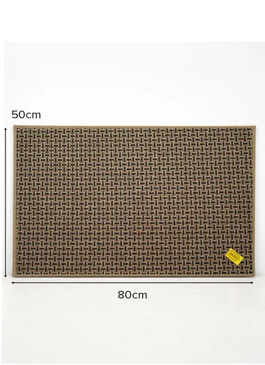 80x50cm Classic Faux Linen Woven Kitchen Mat with Non-Slip TPR Backing – Dark Brown