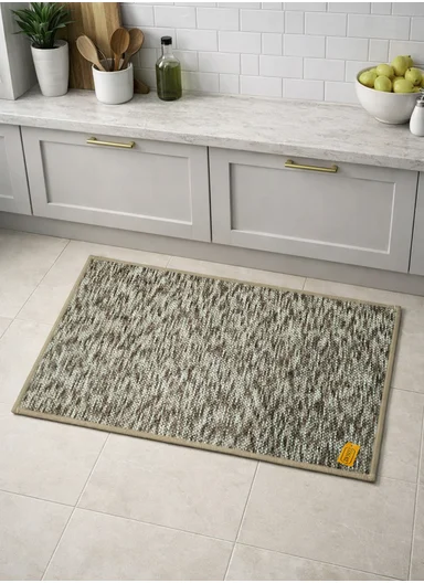 50x80cm Woven Texture Polyester Kitchen Mat with Non Slip TPR Backing - Light Brown