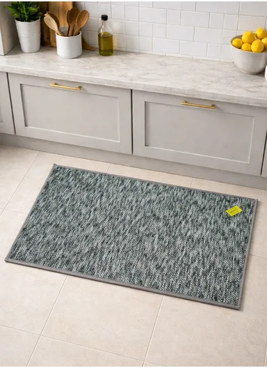 80x50cm Woven Texture Polyester Kitchen Mat with Non Slip TPR Backing - Grey