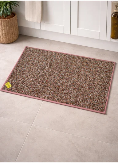 80x50cm Woven Texture Polyester Kitchen Mat with Non Slip TPR Backing - Pink
