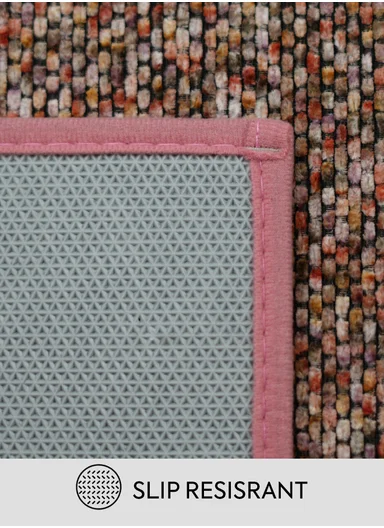 80x50cm Woven Texture Polyester Kitchen Mat with Non Slip TPR Backing - Pink