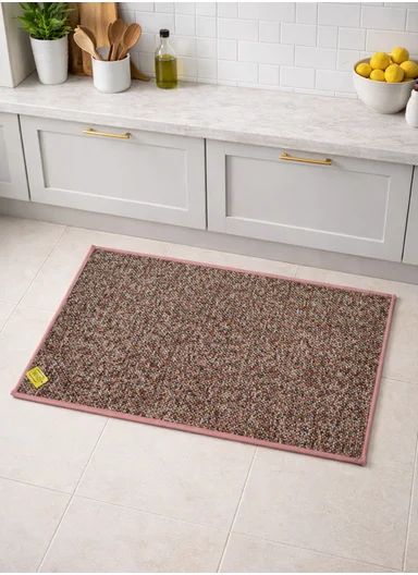 80x50cm Woven Texture Polyester Kitchen Mat with Non Slip TPR Backing - Pink