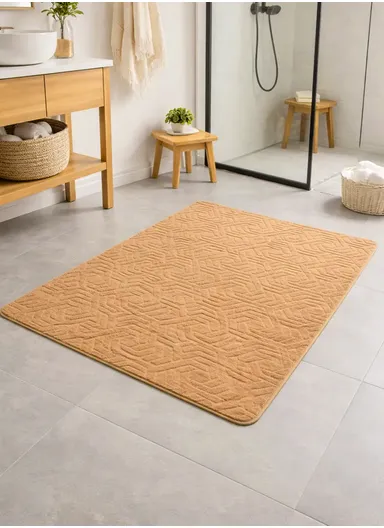 90x150cm Traditional Rectangular Bath Mat with Soft Polyester Surface - Camel