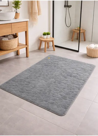 90x150cm Traditional Rectangular Bath Mat with Soft Polyester Surface - Blue Grey