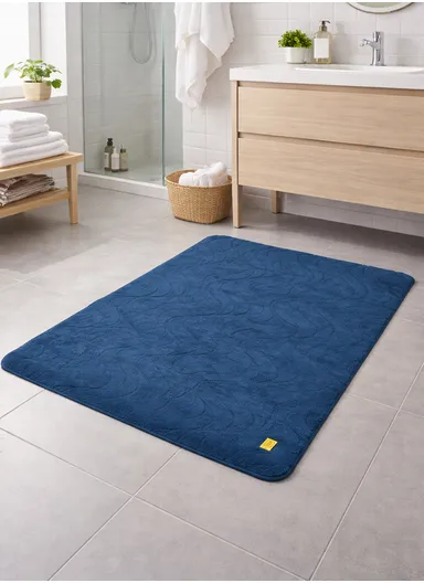 90x150cm Traditional Rectangular Bath Mat with Soft Polyester Surface - Blue