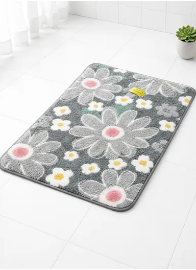 60x40cm Floral Pattern Bathroom Mat With Soft Microfiber Feel - Grey