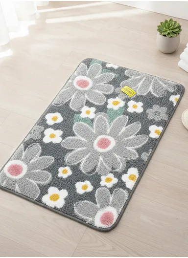 60x40cm Floral Pattern Bathroom Mat With Soft Microfiber Feel - Grey