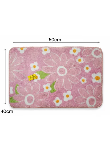 60x40cm Floral Pattern Bathroom Mat With Soft Microfiber Feel - Pink