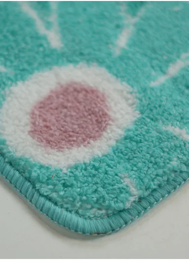 60x40cm Floral Pattern Bathroom Mat With Soft Microfiber Feel - Aqua Blue